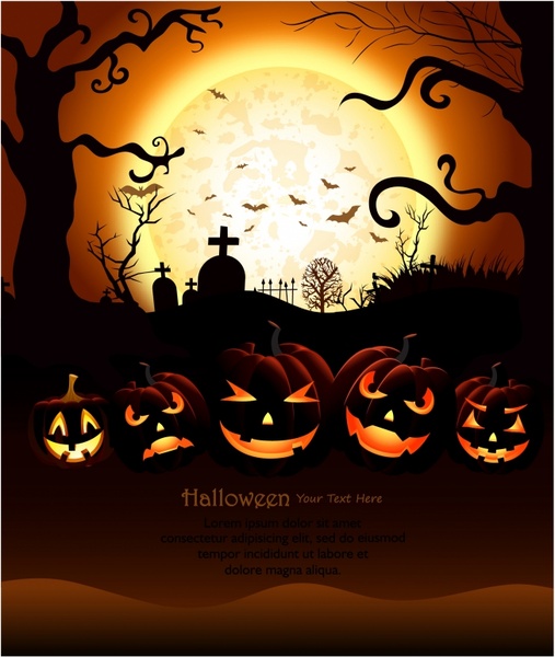 Halloween background con luna y Cemetery