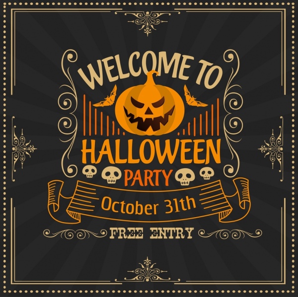 Halloween banner dekorasi gelap klasik labu tengkorak ikon