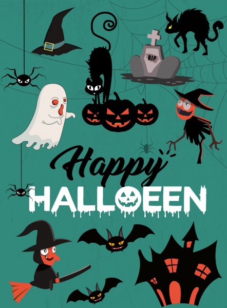 Halloween banner klasik horor ikon dekorasi