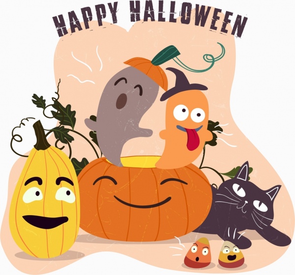 Iconos de Halloween banner gracioso estilizado diseño clasico