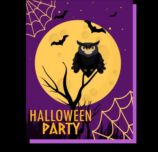 Halloween banner mengerikan Desain hitam owl ikon
