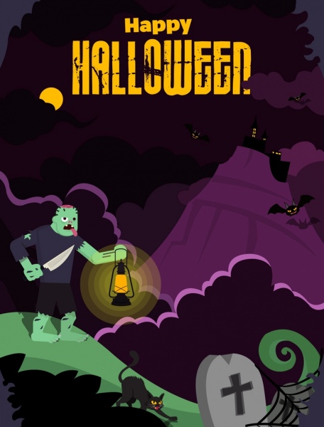 Halloween banner caracteres assustador escuro decoração