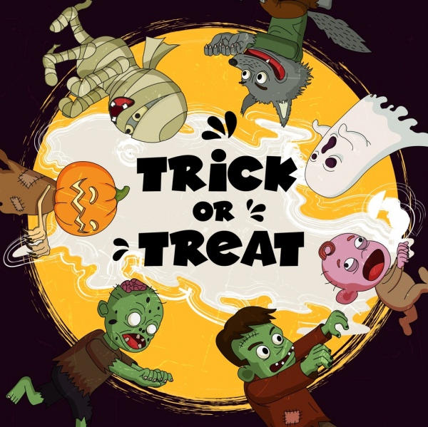 halloween banner effrayant des personnages - icônes circle