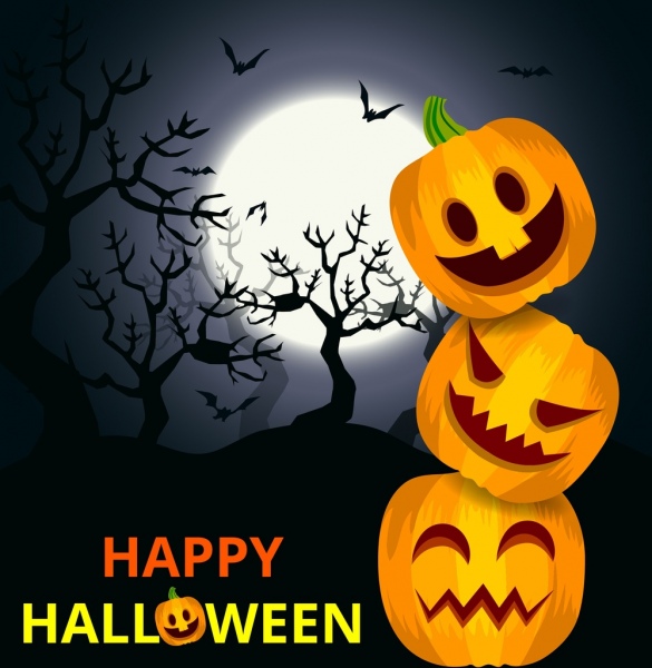 Halloween băng rôn biểu tượng của nền đen tối khủng khiếp bí ngô ánh trăng