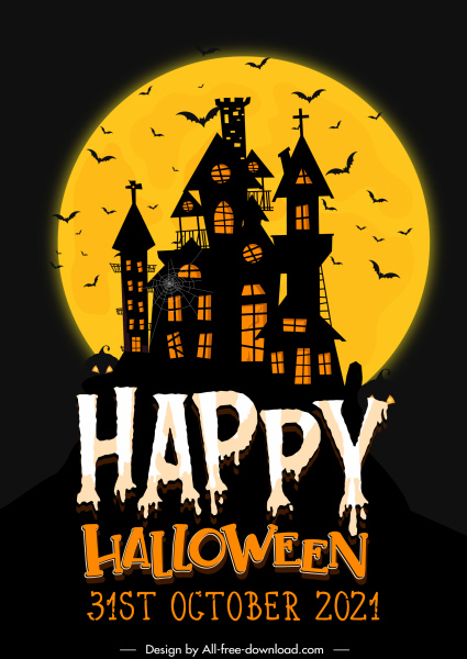 halloween banner modelo dark castelo morcegos esboço