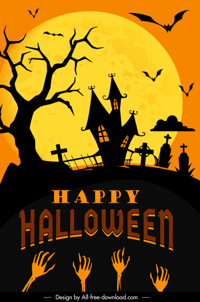 plantilla de banner de Halloween oscura luz de luna elementos aterradores decoración