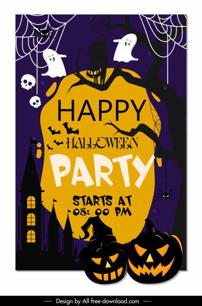 plantilla de banner de Halloween noche de miedo divertido boceto fantasma