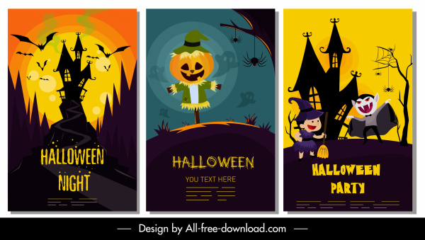 dekorasi gelap warna-warni horor Halloween banner template