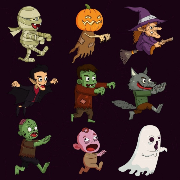 Halloween Characters Icons Funny Cartoon Design-vector Cartoon-free Vector  Free Download
