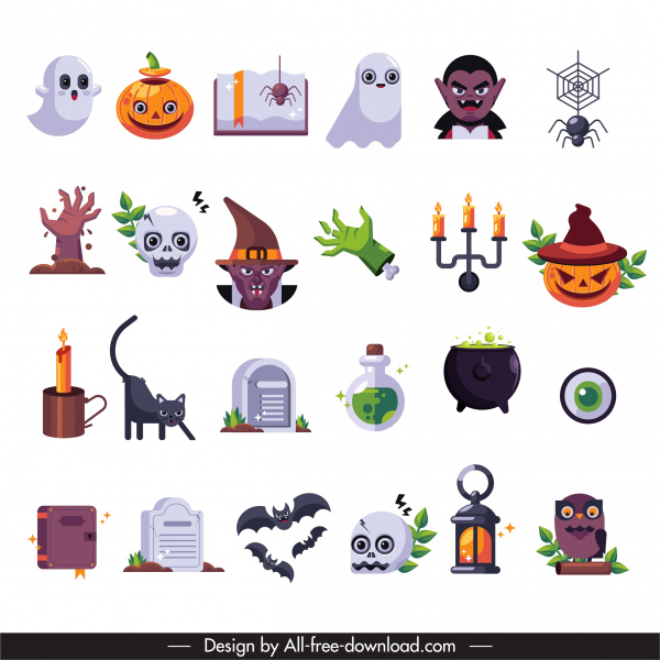 Halloween-Dekor-Elemente beängstigend Symbole Skizze
