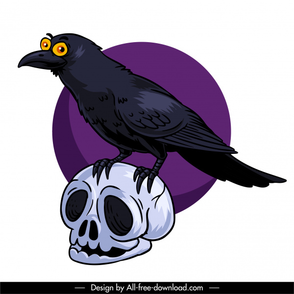 halloween elemento de diseño cuervo cráneo boceto