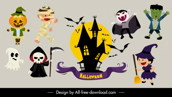 elementos de diseño de Halloween símbolos de terror sketch
