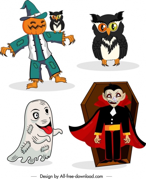 icônes du diable Halloween design éléments hibou citrouille fantôme