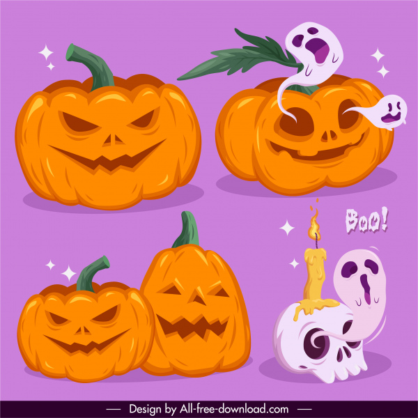 halloween elementos de diseño calabazas calavera fantasmas boceto