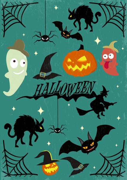 les éléments de conception d'halloween effrayant d'icônes isolement