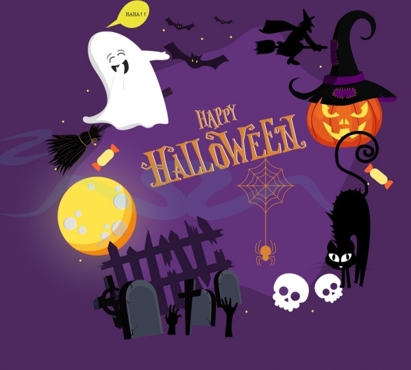 Halloween desain elemen menakutkan objek ikon