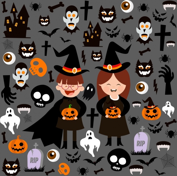 elemen desain Halloween berbagai menakutkan simbol isolasi