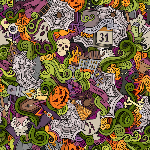 patrón transparente de vector de doodle de Halloween