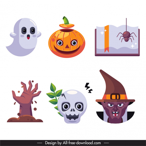 Хэллоуин элементы страшные символы эскиз