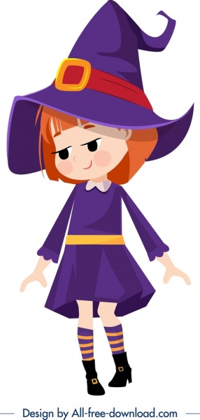 personaje de dibujos animados lindo de icono de chica de Halloween