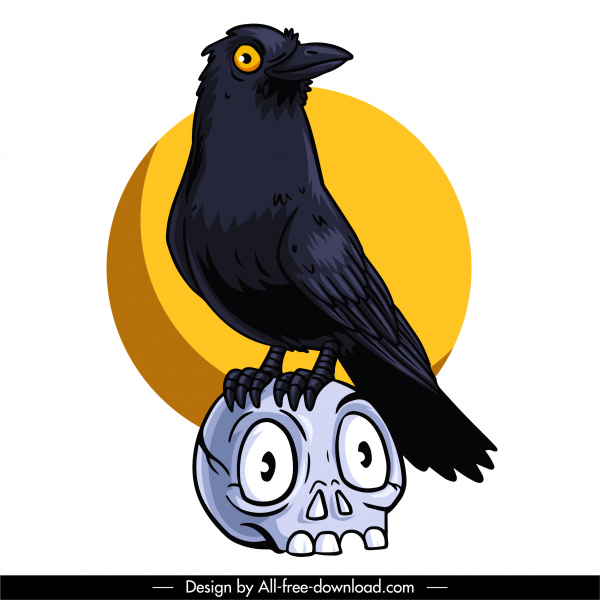 Halloween Ikone Krähe Totenkopf Skizze handgezeichnet Cartoon