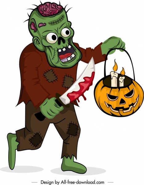 dekorasi lentera labu Halloween ikon menakutkan zombie