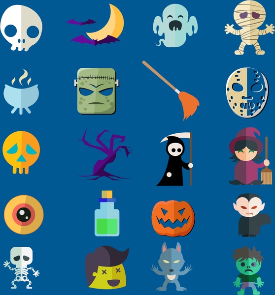 Halloween ikon koleksi dengan berbagai jenis