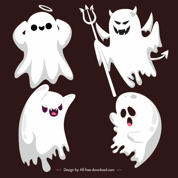 iconos de Halloween fantasma diablo boceto personajes de dibujos animados
