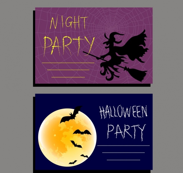 Plantillas de tarjeta de invitacion de Halloween Asistente Bat Moonlight iconos