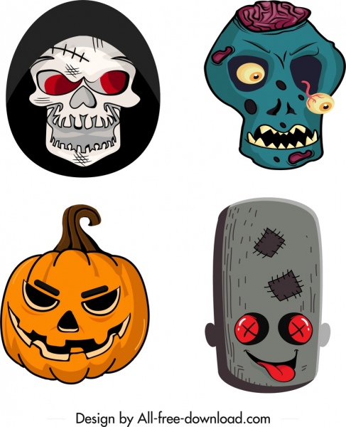 halloween mặt nạ khủng khiếp các biểu tượng mẫu thiết kế nhiều màu