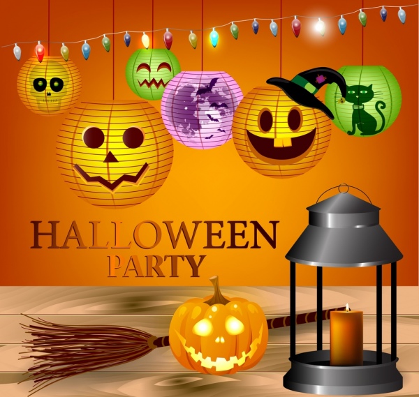 dekorasi cerah lentera labu halloween pesta banner