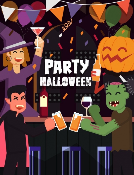 horror de bandeira de festa Halloween personagens ícones