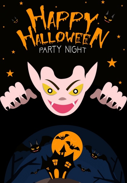 Dơi quỷ bóng đêm khủng bố bữa tiệc Halloween banner trang trí.