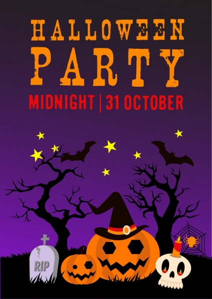 Halloween Partai poster latar belakang ungu horor ikon ornamen