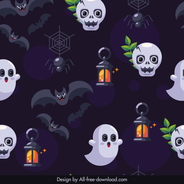 patrón de halloween oscuro repitiendo símbolos de terror boceto