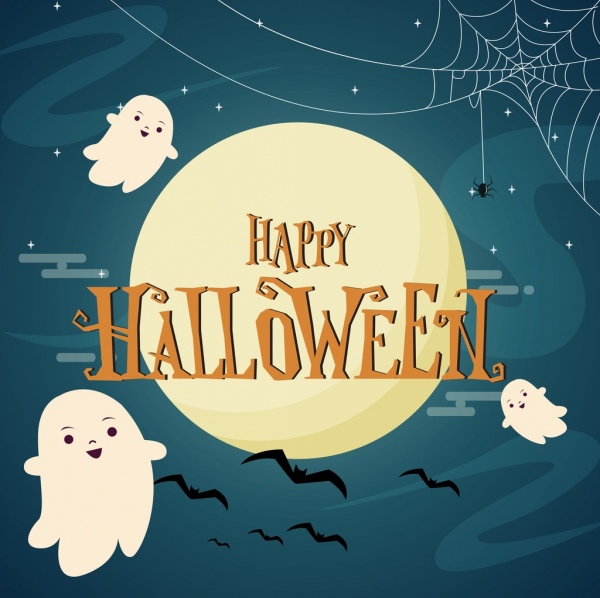 Halloween Poster Cute Ghosts Spider Bat Icons Decoration
