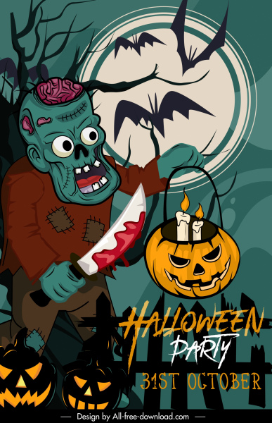 Halloween-Plakat beängstigend blutigen Teufel Skizze Cartoon-Design