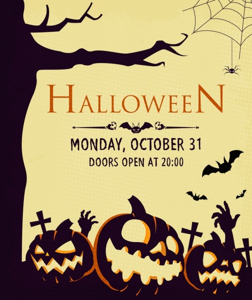 halloween poster spaventoso zucche tomba spider web design