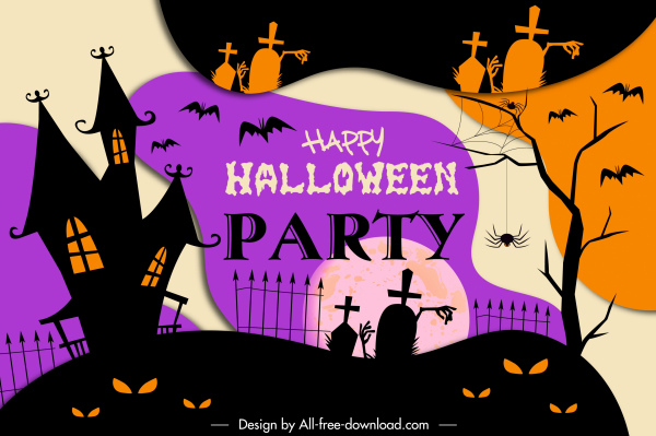 plantilla de cartel de Halloween oscuro flat vintage elementos de miedo
