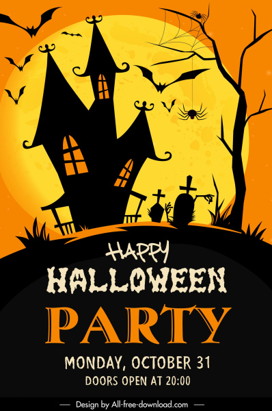 Хэллоуин плакат шаблон страшно замок пауков летучих мышей гробницы