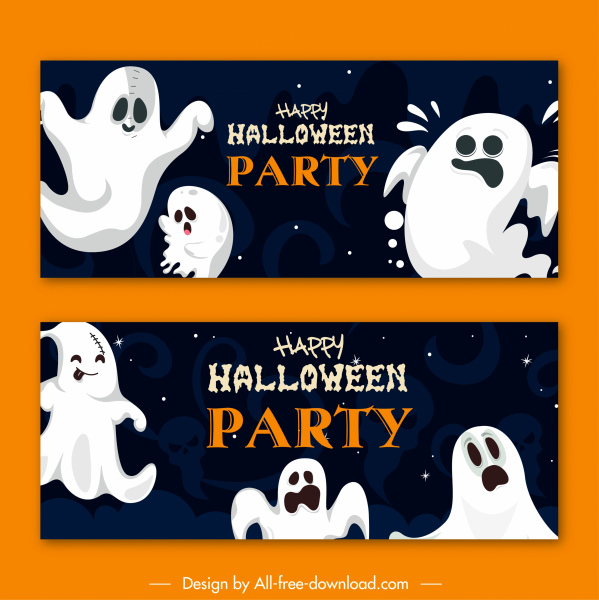 plantillas de cartel de Halloween divertido fantasmas personajes boceto