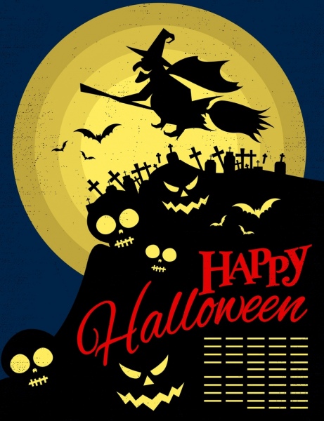 Halloween-Plakat-Assistenten Schädel Gräber Symbole silhouette Stil