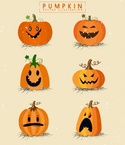 Calabaza de Halloween icon collection diversas emociones graciosas aislamiento