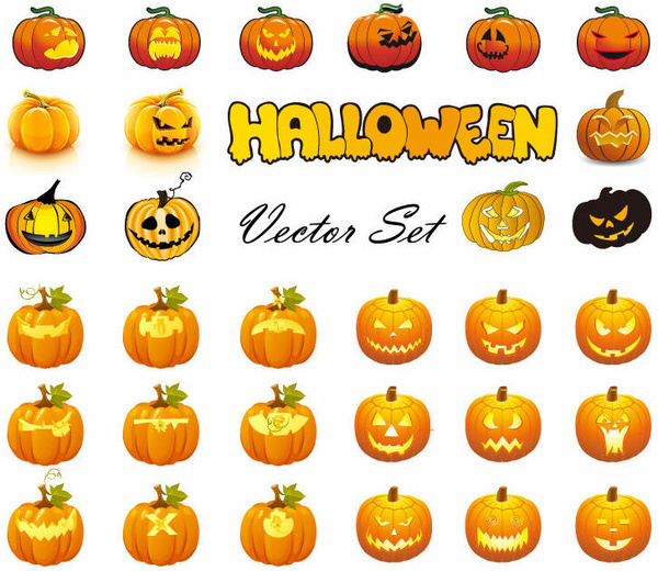 Halloween-Kürbisse gemischt Symbole Vektor