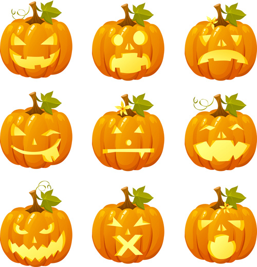 vector iconos mixtos de calabazas de Halloween