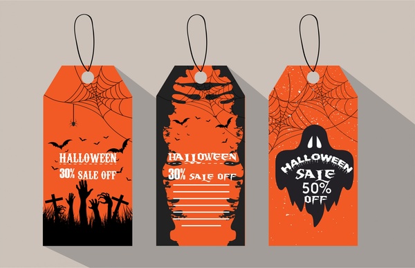 Halloween vente tags horreur orange et noir couleur