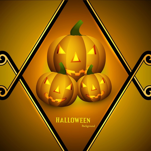 calabazas amarillas asustadizo de Halloween tarjeta de vector de fondo