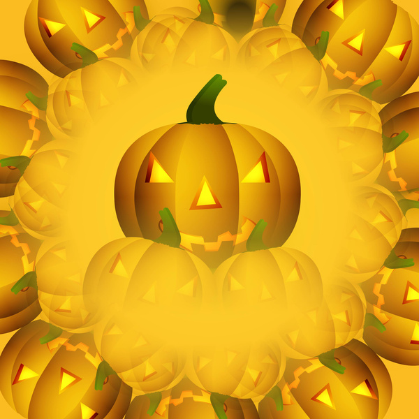 ilustração de fundo colorido de abóboras amarelas assustador de Halloween