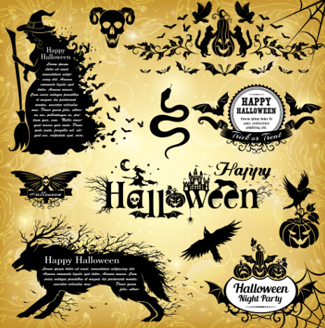 Halloween teks bingkai dengan desain elemen vektor