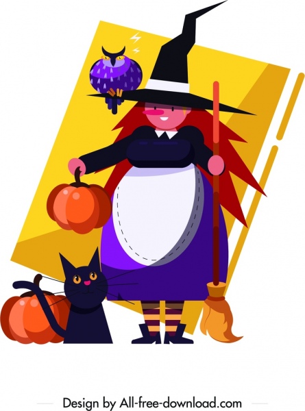 Halloween penyihir lukisan kartun karakter warna-warni dekorasi
